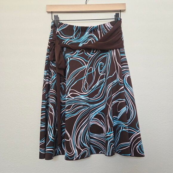 Vintage Y2K 2000s Brown and blue swirl Print Slip Skirt Size Medium - Picture 1 of 8